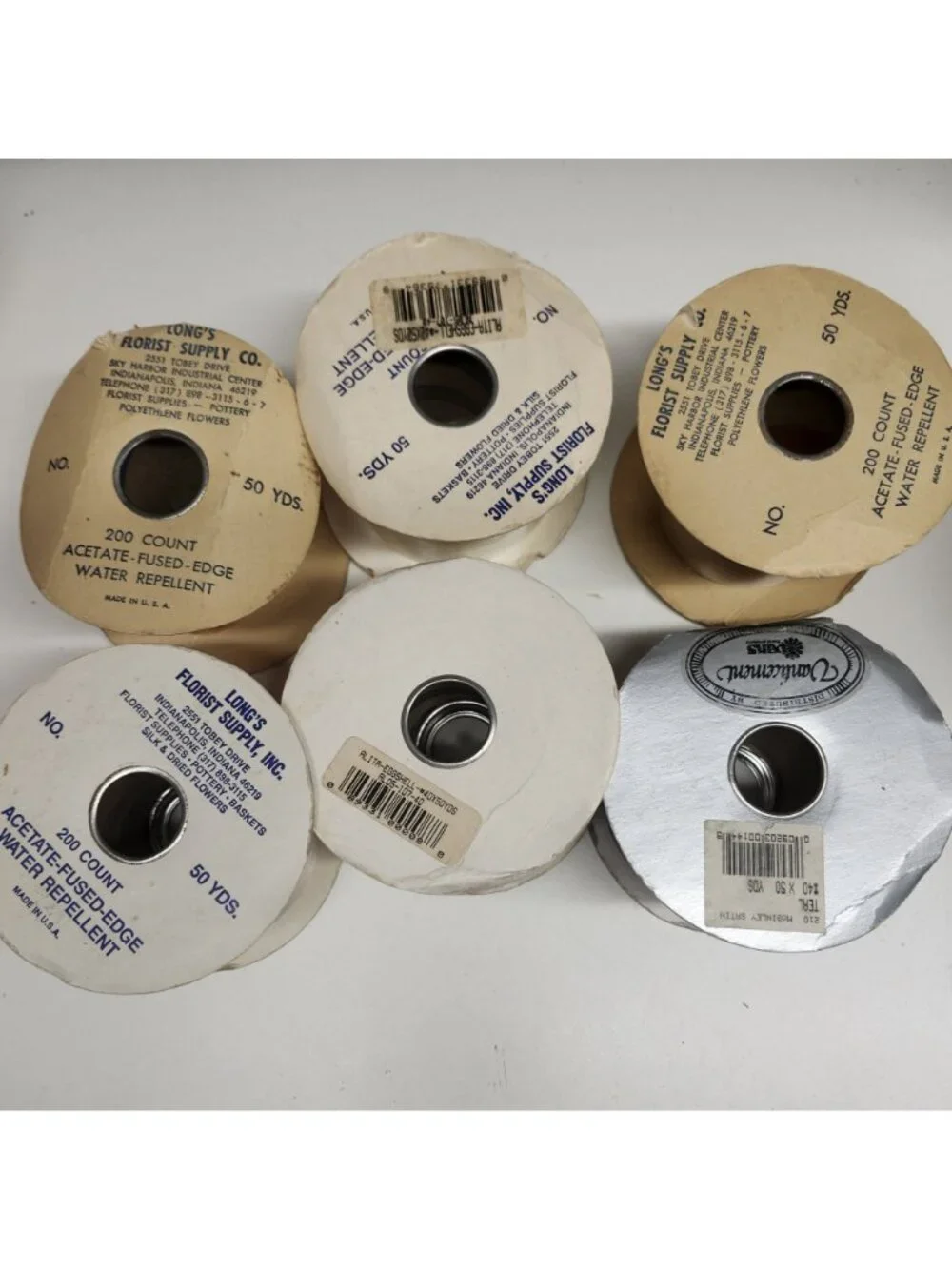 6 Rolls Vintage Florist Satin Ribbon Purple, Pink, Cream, Eggshell, Gold, Tan Cr